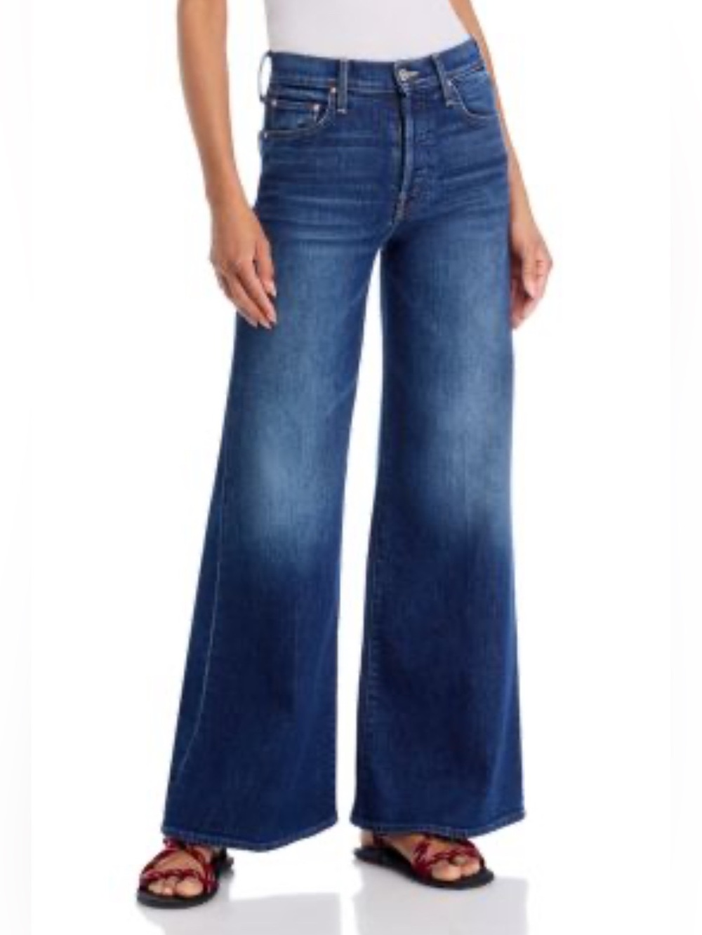 MOTHER Wide-Leg High-Rise Jeans in Deep Blue Wash